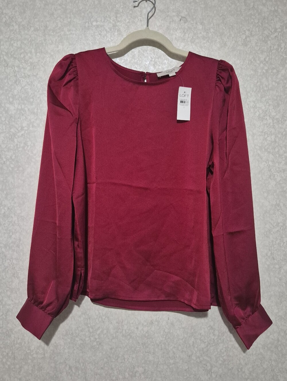 LOFT Long-Sleeve Puff Shoulder Top - Berry Red..Satin-Size:S Office-elegant